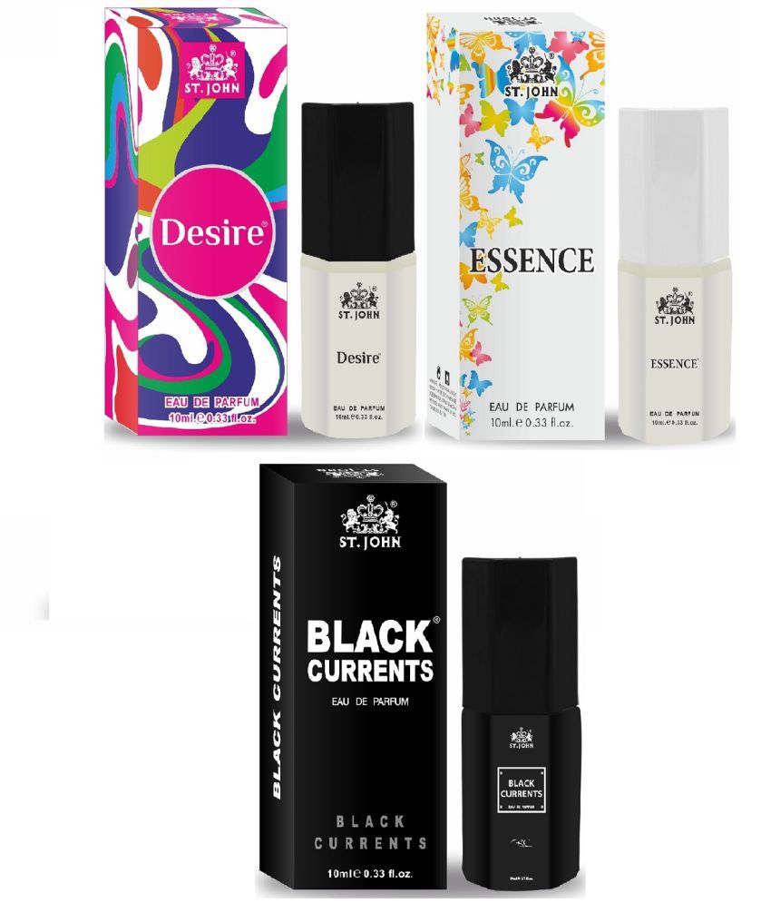     			St. John Black Current, Desire & Essence Perfume 10ml  Each Eau De Parfum (EDP) For Men 10ml ( Pack of 3 )