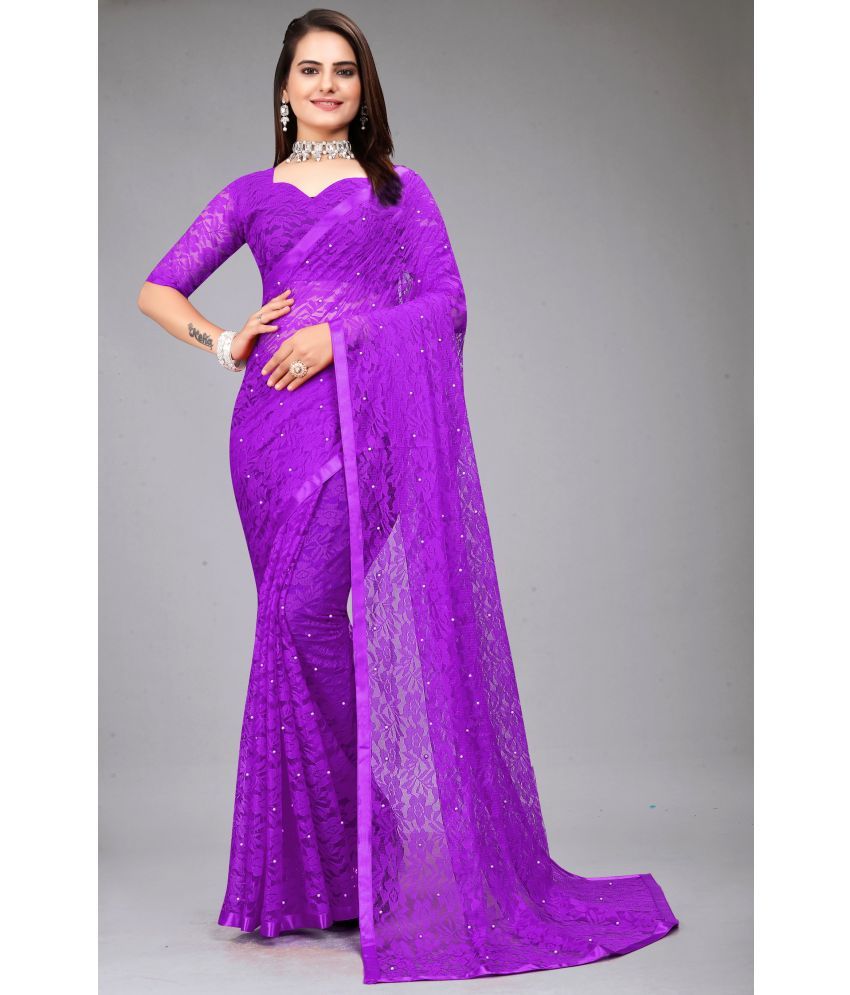     			VANRAJ CREATION Brasso Self Design Saree With Blouse Piece - Purple ( Pack of 1 )