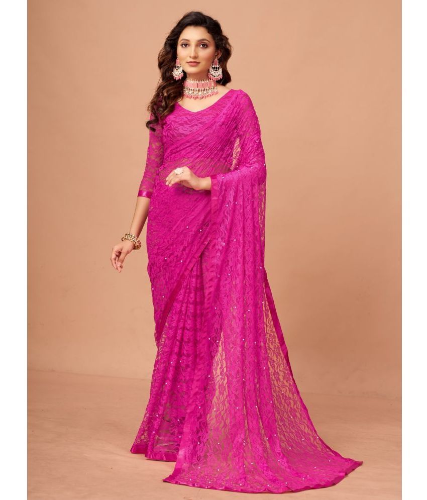     			VANRAJ CREATION Brasso Self Design Saree With Blouse Piece - Pink ( Pack of 1 )