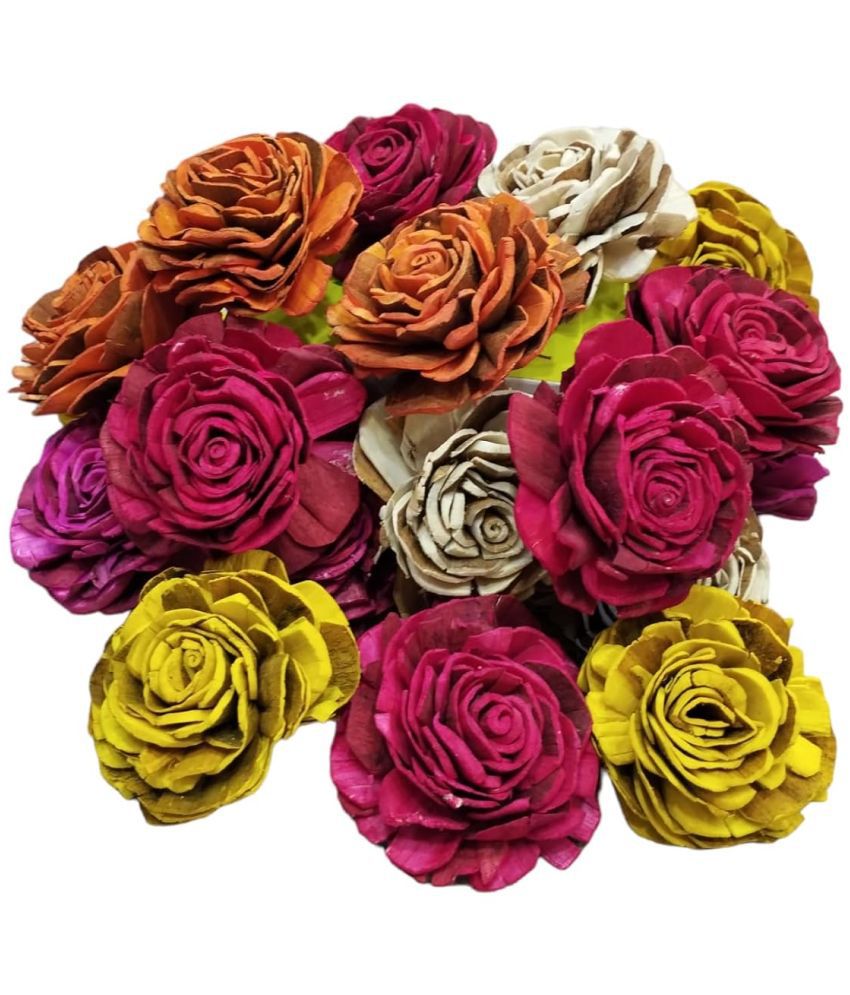     			VARDHMAN Handmade Dry Wood Rose Flower for Fancy Gift & Wedding Bridal Shower Bride's Bouquet Arrangement Decoration Packing- 15 pcs Multicolored – Size 7 cm