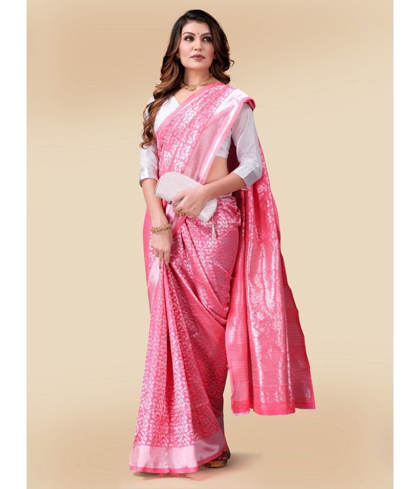     			kyara group Banarasi Silk Embellished Saree With Blouse Piece - Pink ( Pack of 1 )
