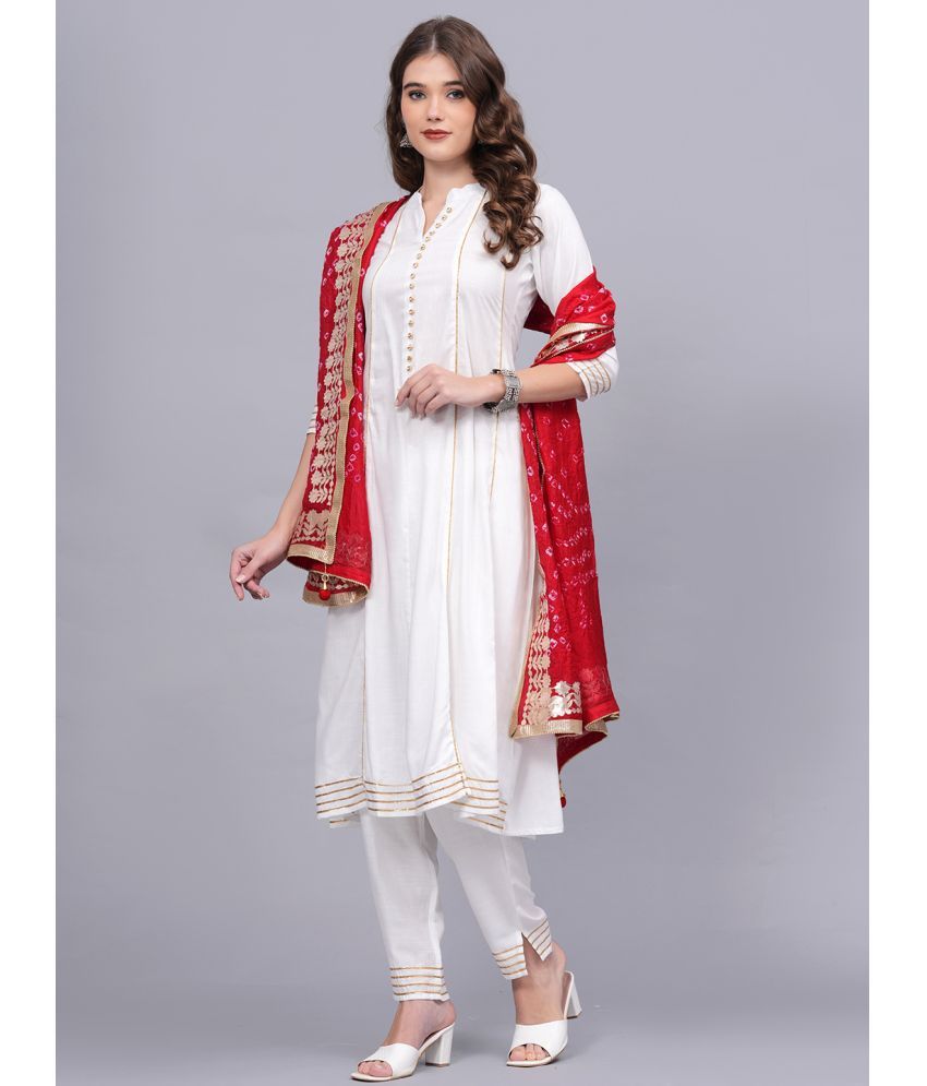     			HIGHLIGHT FASHION EXPORT Rayon Embellished Kurti With Pants Women's Stitched Salwar Suit - White ( Pack of 1 )