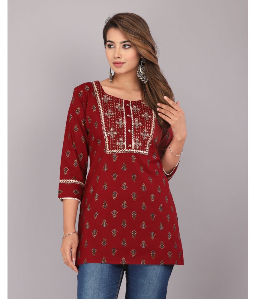     			JC4U Rayon Printed Straight Women's Kurti - Maroon ( Pack of 1 )