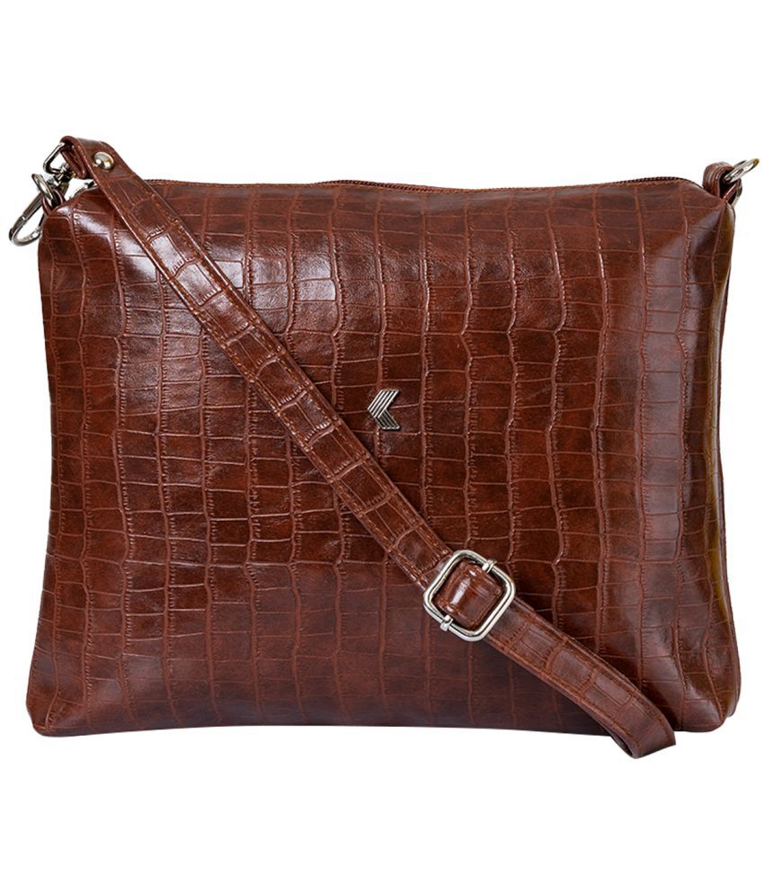     			Khadim's Brown Faux Leather Sling Bag