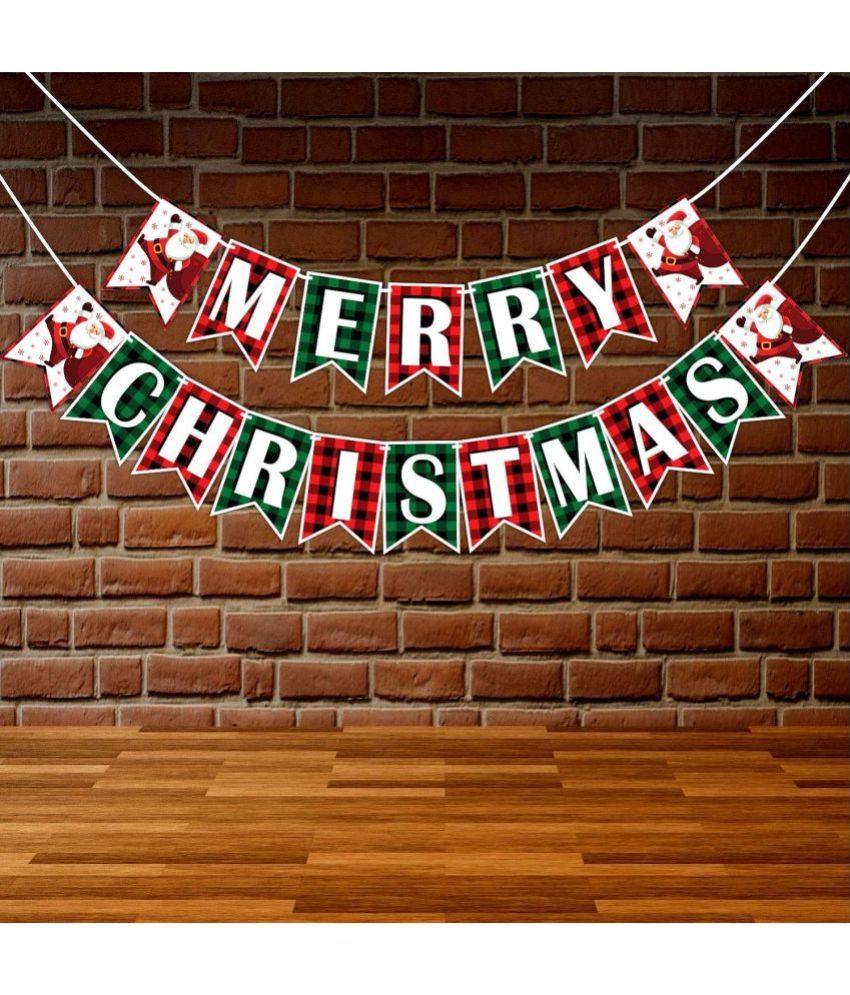     			eCraftIndia Red & Green Christmas Bunting Banner 300 GSM Festive Decor