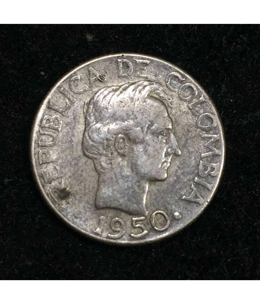     			1950  Colombia 10 Centavos Silver 100% Original Coin
