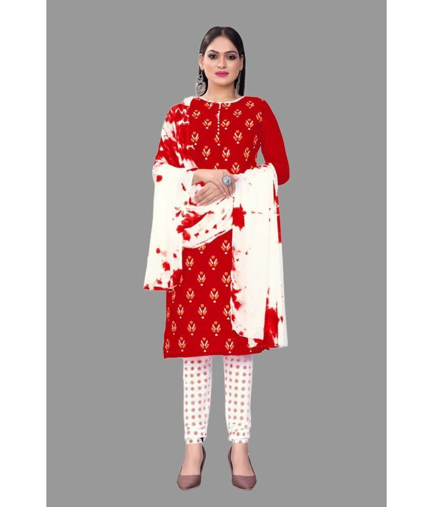     			Aika Unstitched Cotton Printed Dress Material - Red ( Pack of 1 )