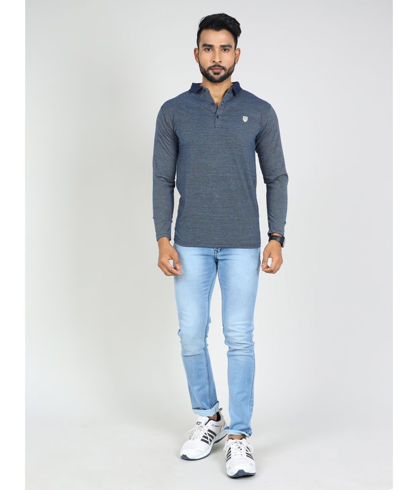     			GAME BEGINS Cotton Slim Fit Self Design Full Sleeves Men's Polo T Shirt - Blue ( Pack of 1 )
