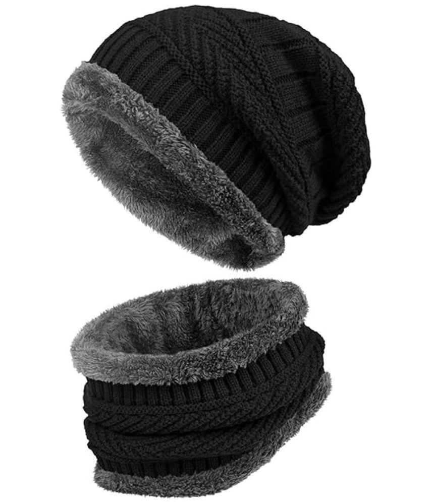     			HORSE FIT Winter Beanie Cap for Men, and Women Wool Knitted Hat with Woolen Neck Warmer Scarf Muffler Multi Color