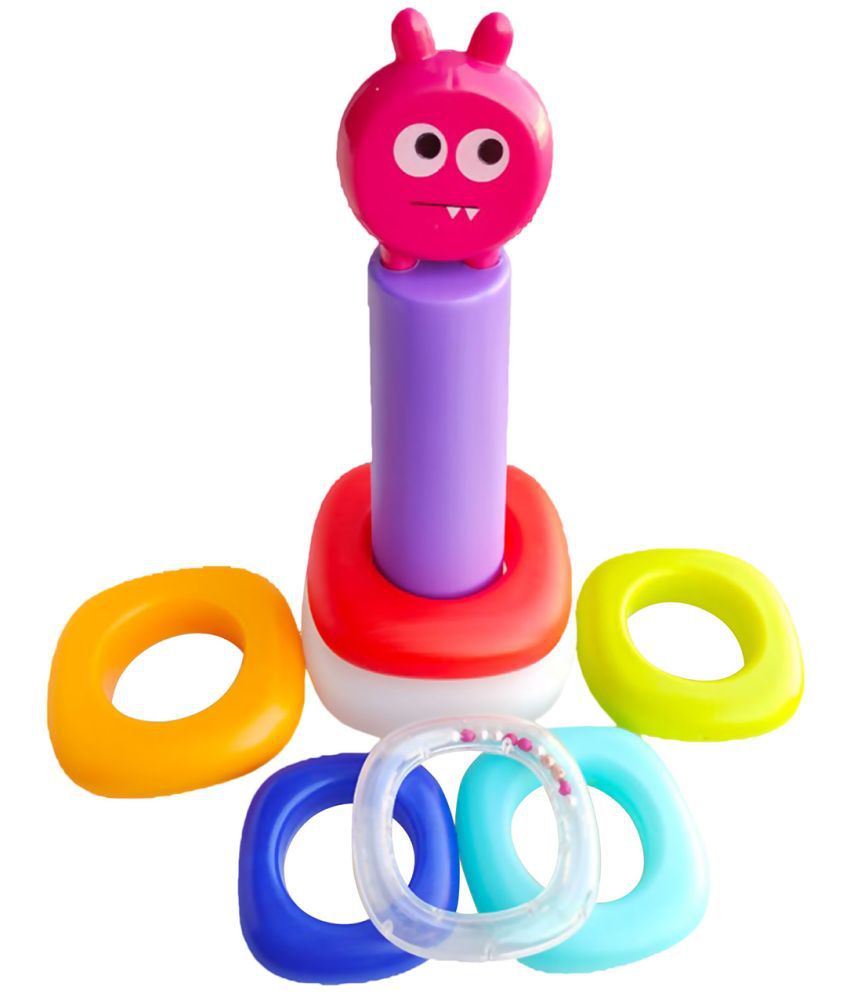     			RAINBOW RIDERS Educational Learning Stacking Rings with Rattle 7 Rings Develops Colour Recognition H&-Eye Coordination, Toy For Kids Boys Girls 3+ Years  Plastic Multicolour
