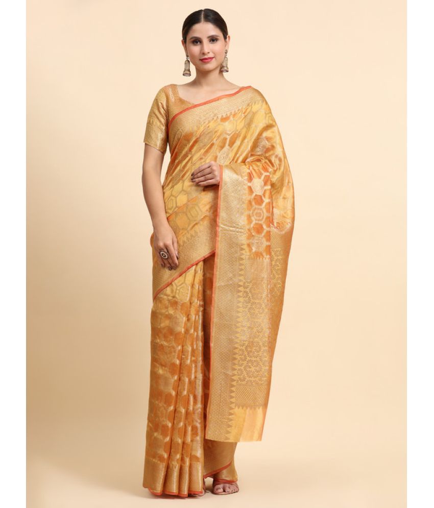     			Surat Textile Co Silk Blend Embellished Saree With Blouse Piece - Yellow ( Pack of 1 )