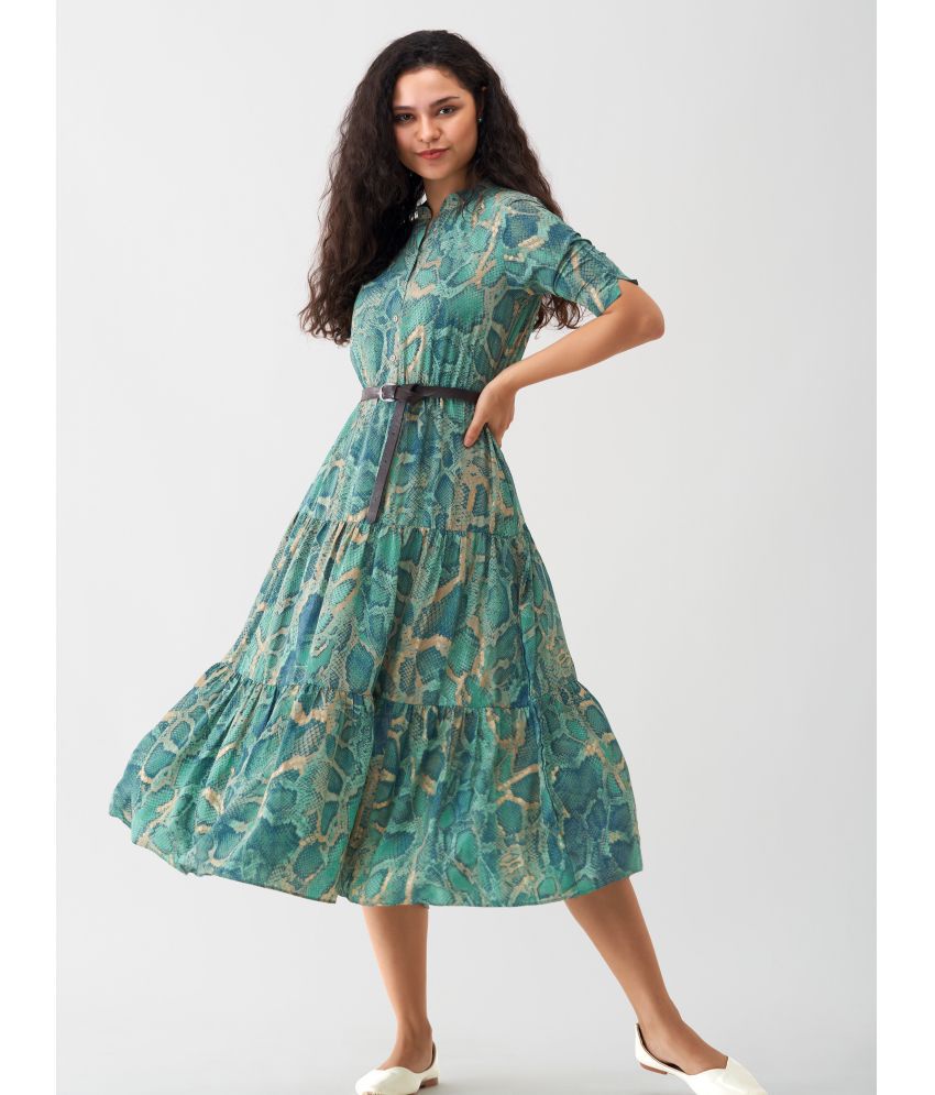     			aask Polyester Blend Printed Knee Length Women's Fit & Flare Dress - Sea Green ( Pack of 1 )