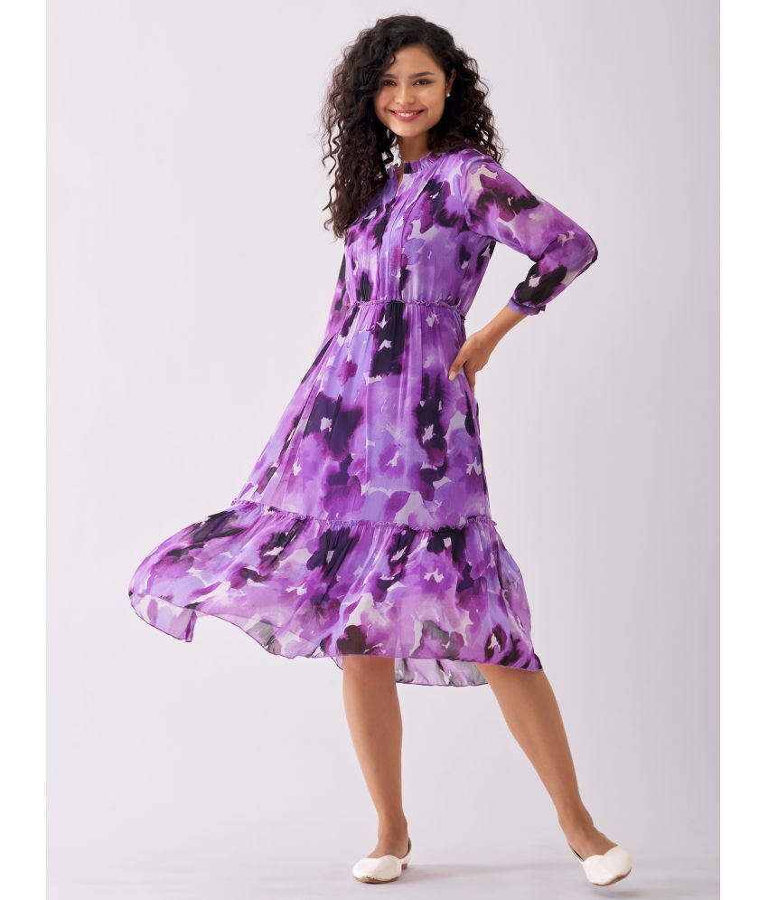     			aask Polyester Blend Printed Knee Length Women's Fit & Flare Dress - Purple ( Pack of 1 )