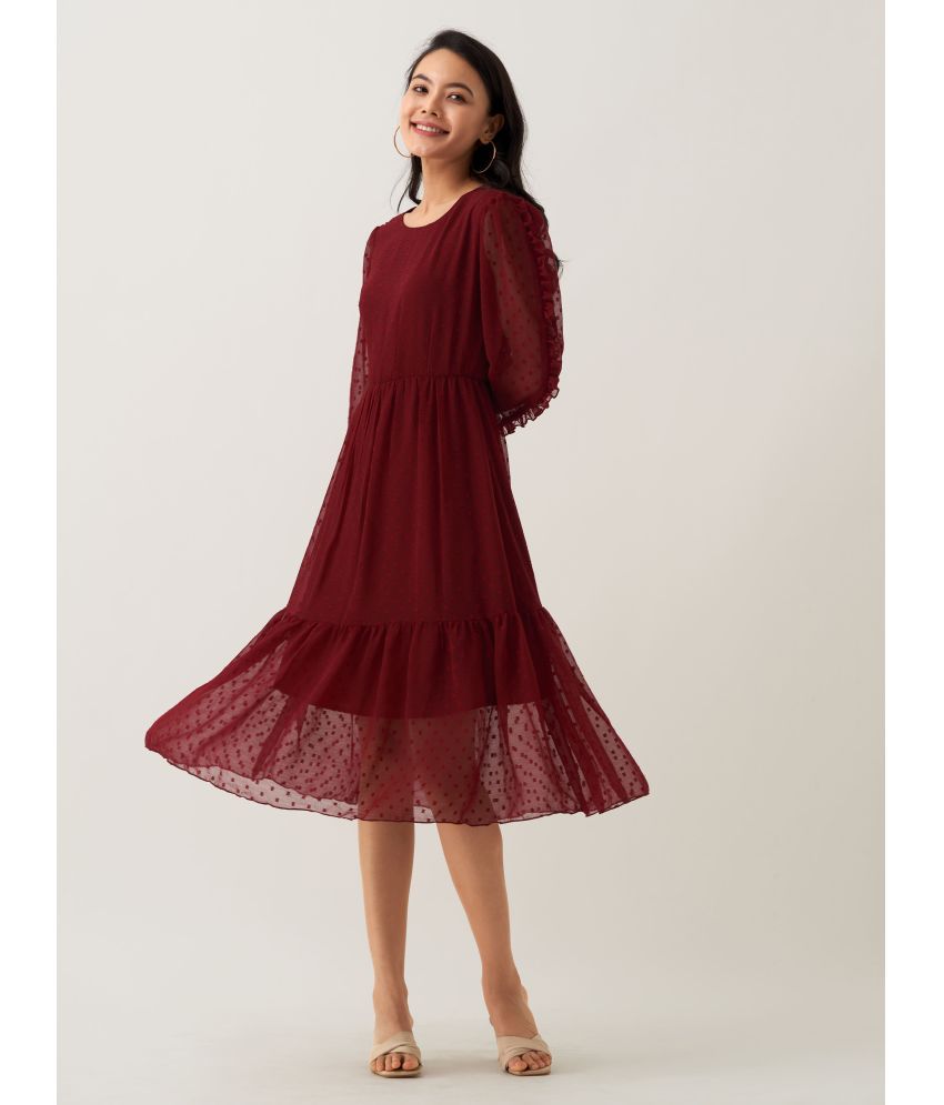     			aask Polyester Blend Solid Knee Length Women's Fit & Flare Dress - Maroon ( Pack of 1 )