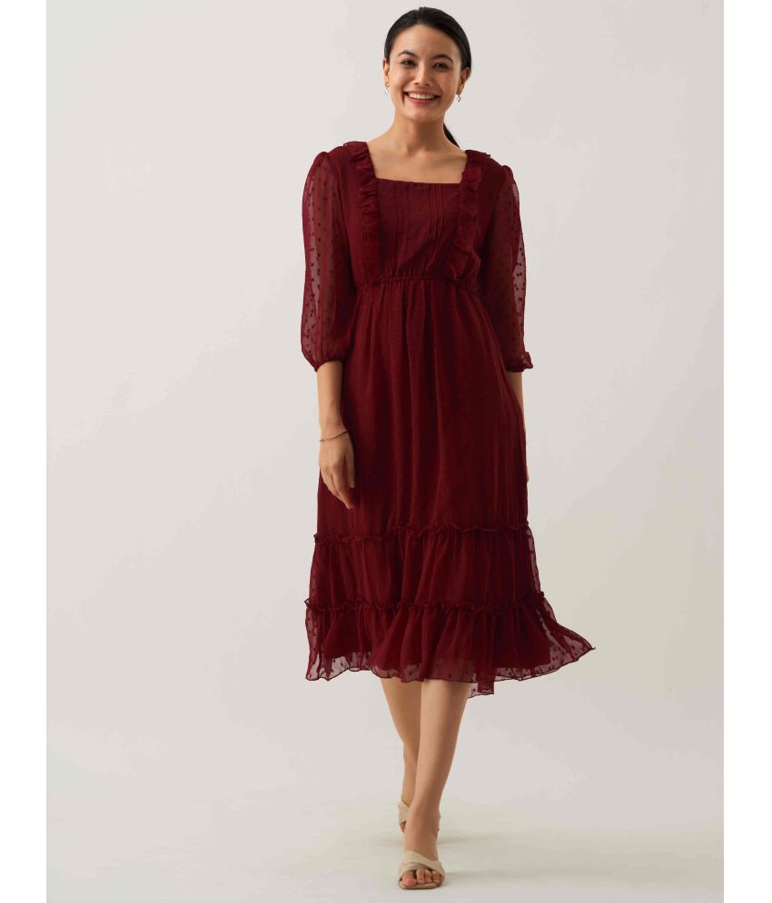     			aask Polyester Blend Solid Knee Length Women's Fit & Flare Dress - Maroon ( Pack of 1 )