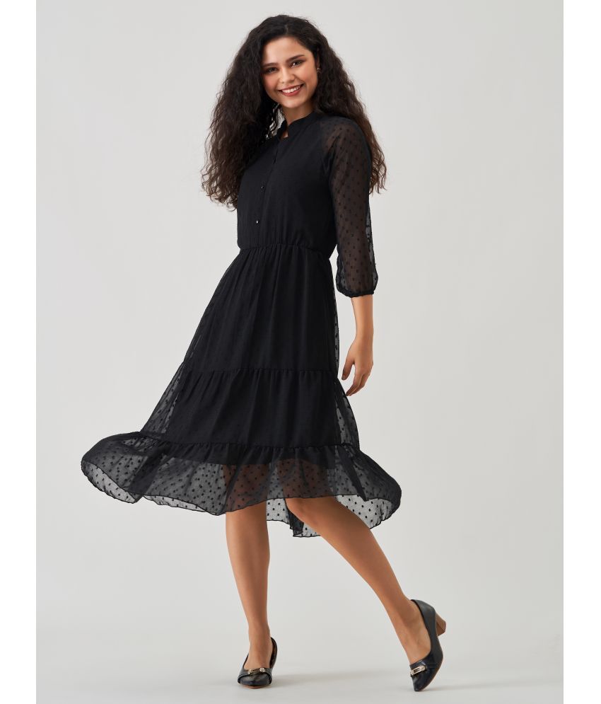     			aask Polyester Blend Solid Knee Length Women's Fit & Flare Dress - Black ( Pack of 1 )