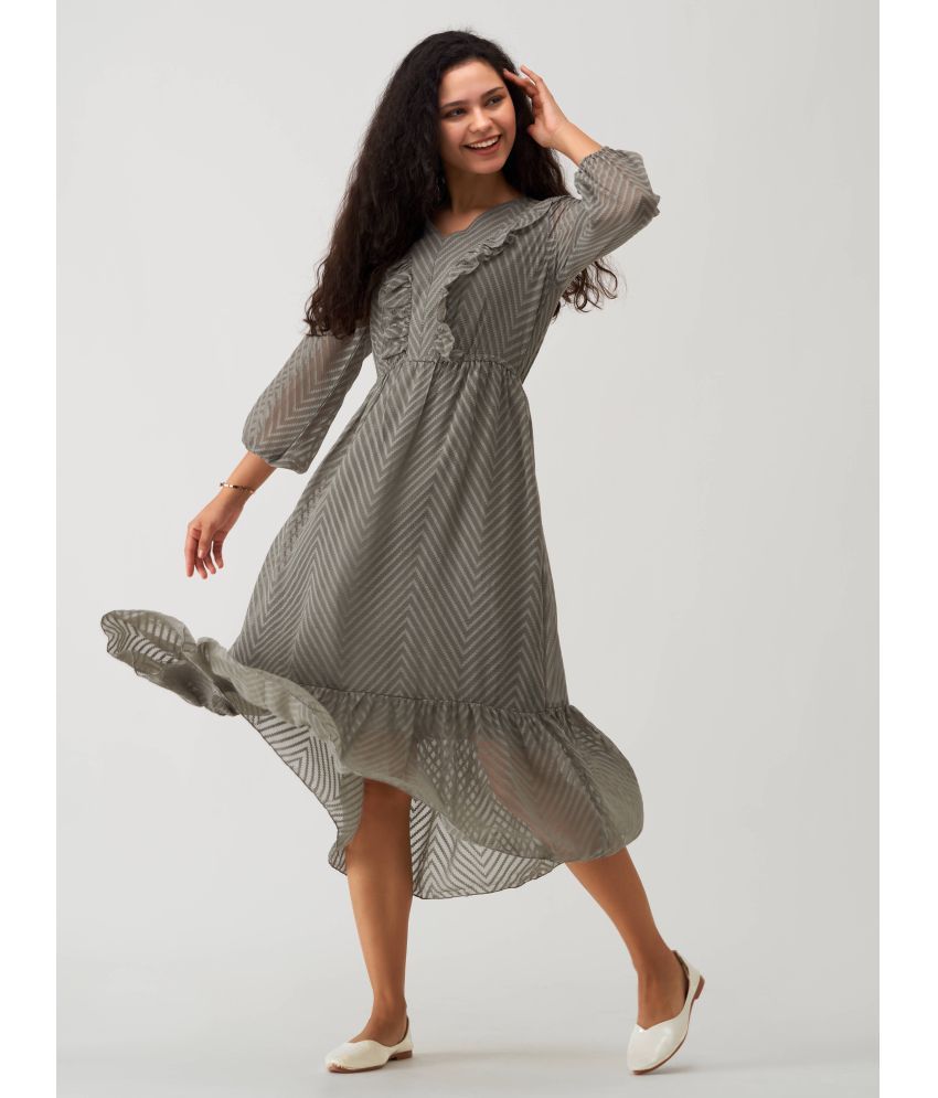     			aask Polyester Blend Striped Knee Length Women's Fit & Flare Dress - Grey ( Pack of 1 )