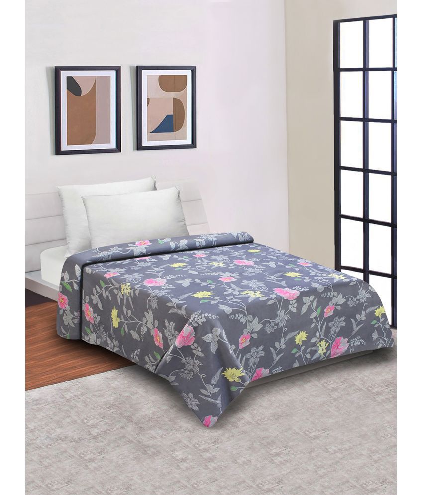     			HOMETALES Single Poly Cotton Gray Floral Duvet Cover