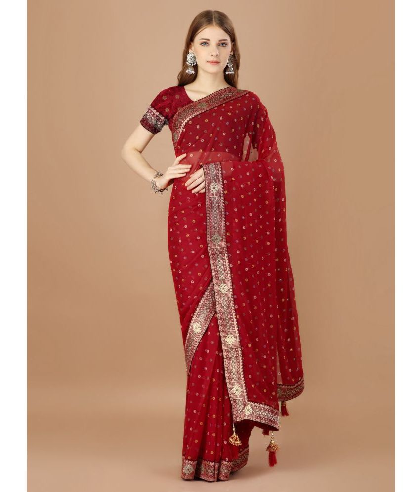     			Rekha Maniyar Fashions Georgette Embellished Saree With Blouse Piece - Red ( Pack of 1 )