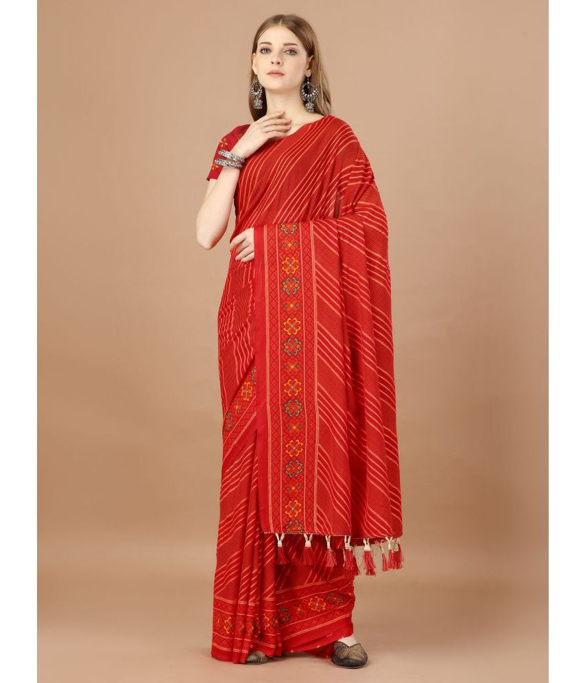     			Rekha Maniyar Fashions Georgette Striped Saree With Blouse Piece - Red ( Pack of 1 )