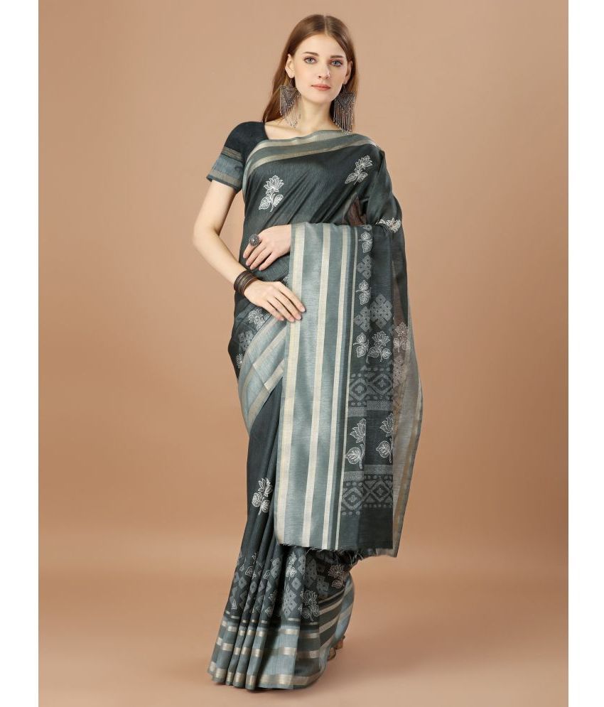     			Rekha Maniyar Fashions Silk Printed Saree With Blouse Piece - Grey ( Pack of 1 )