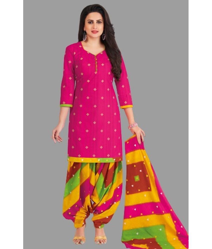     			SIMMU Cotton Printed Kurti With Patiala Women's Stitched Salwar Suit - Pink ( Pack of 1 )