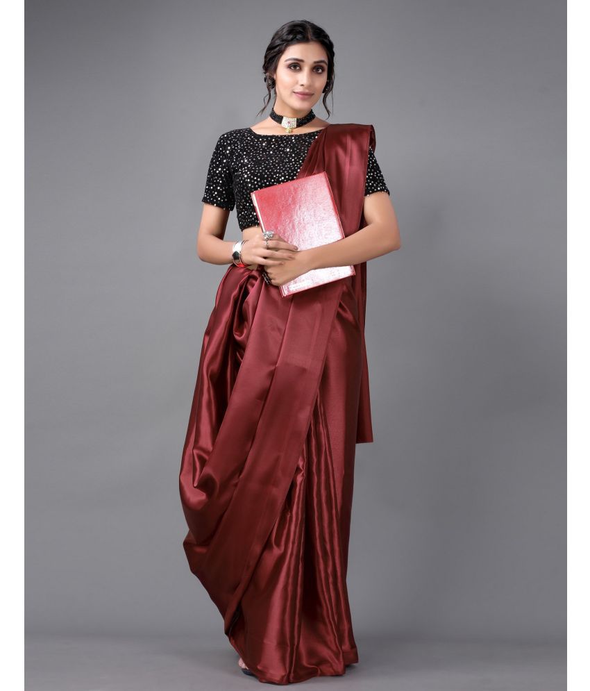     			VANRAJ CREATION Satin Solid Saree With Blouse Piece - Maroon ( Pack of 1 )