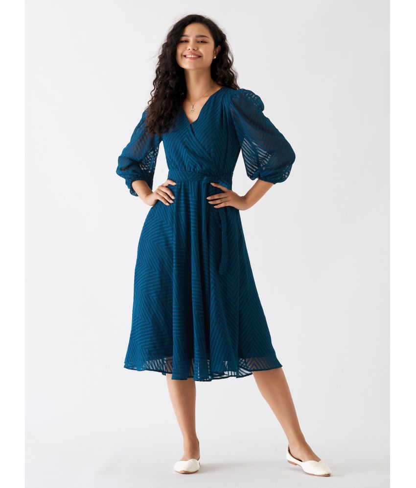     			aask Polyester Blend Embroidered Knee Length Women's Fit & Flare Dress - Teal ( Pack of 1 )