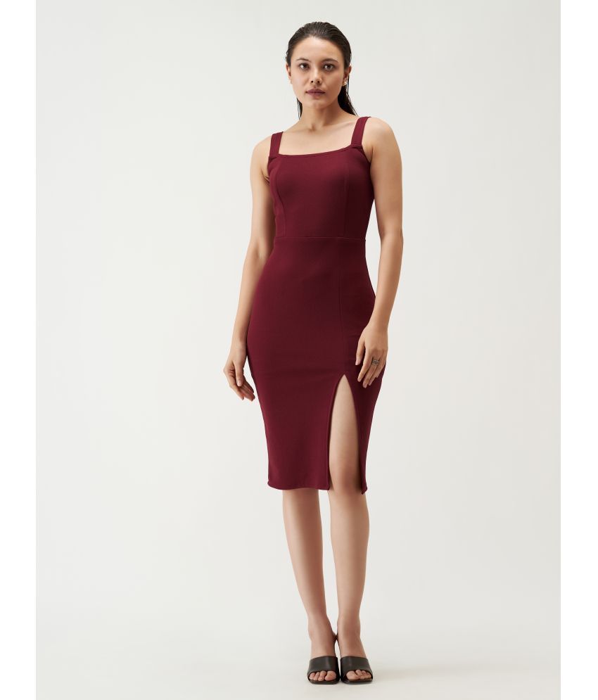     			aask Polyester Blend Solid Knee Length Women's Fit & Flare Dress - Maroon ( Pack of 1 )