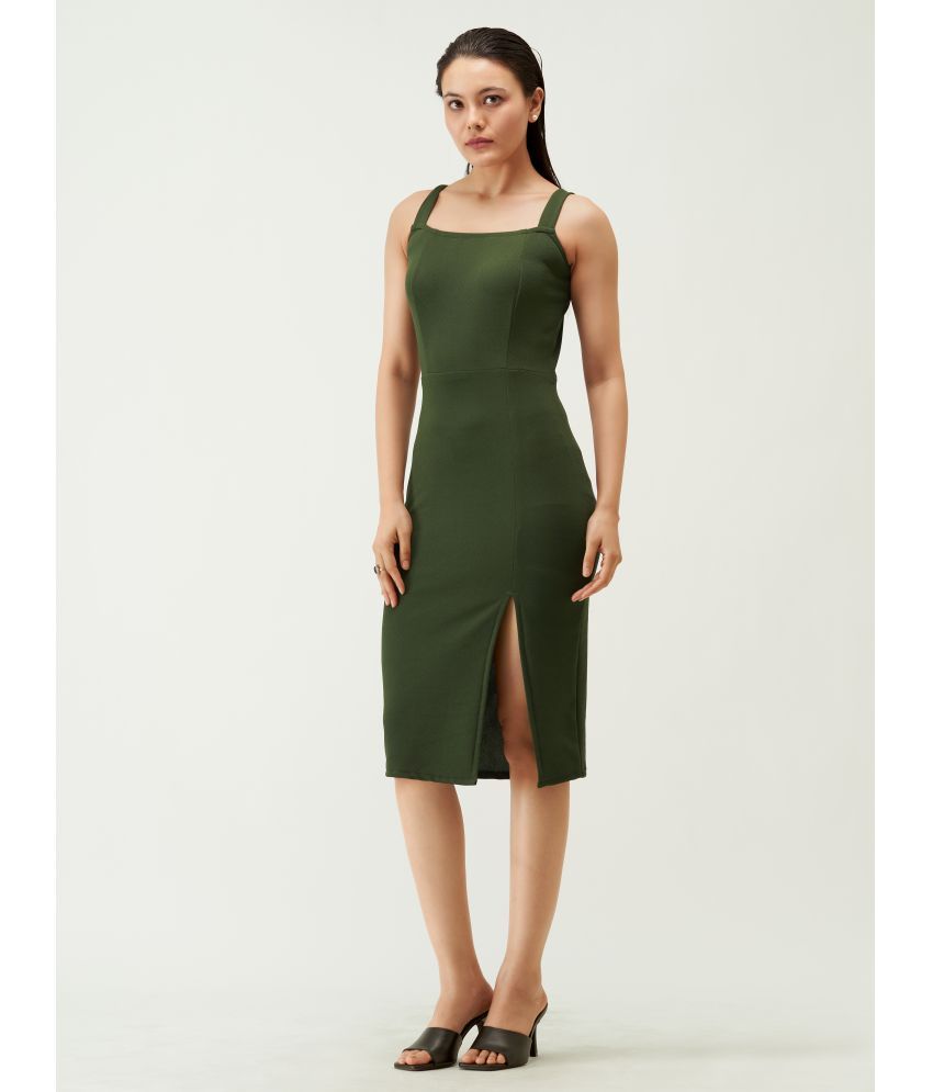     			aask Polyester Blend Solid Knee Length Women's Fit & Flare Dress - Green ( Pack of 1 )