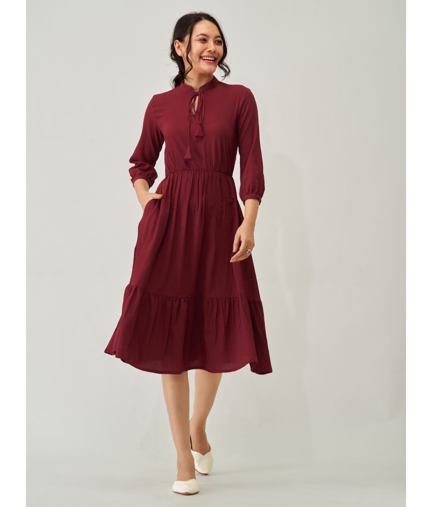     			aask Polyester Blend Solid Knee Length Women's Fit & Flare Dress - Maroon ( Pack of 1 )