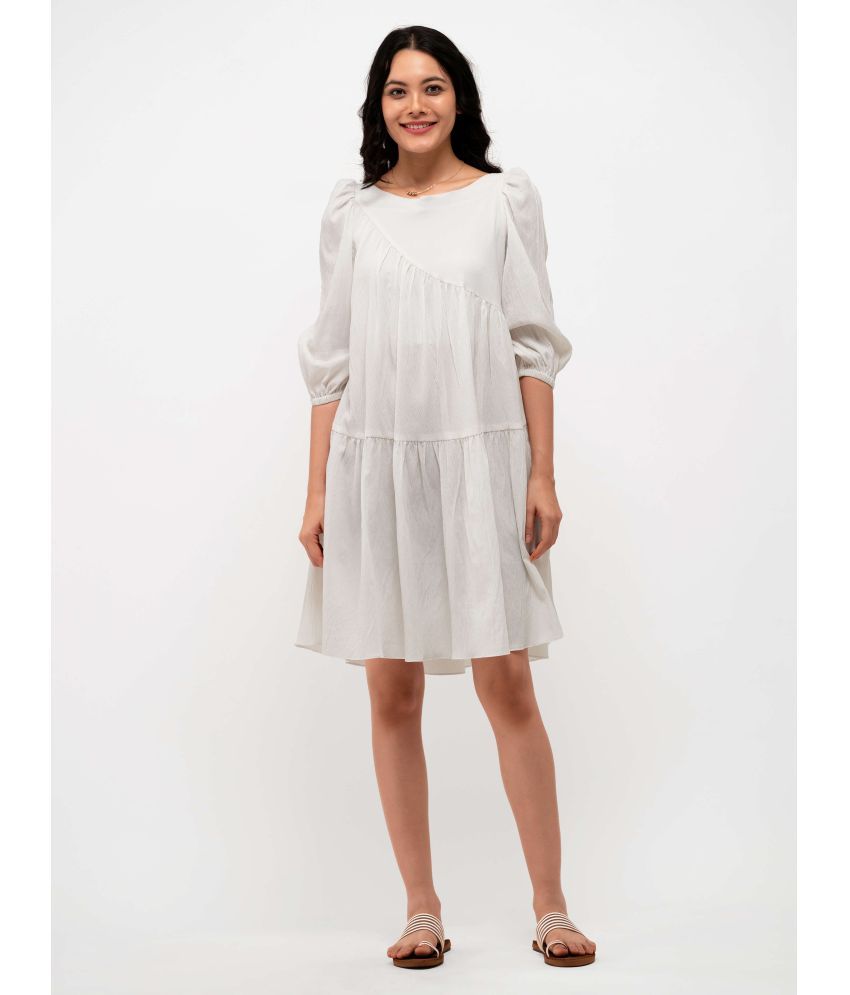     			aask Polyester Blend Solid Knee Length Women's Fit & Flare Dress - White ( Pack of 1 )