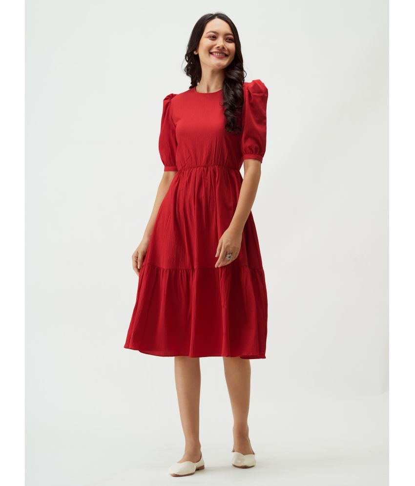     			aask Polyester Blend Solid Knee Length Women's Fit & Flare Dress - Red ( Pack of 1 )