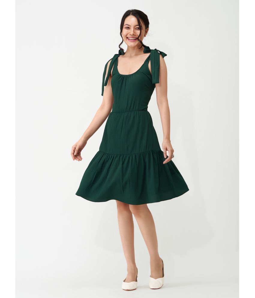     			aask Polyester Blend Solid Knee Length Women's Fit & Flare Dress - Green ( Pack of 1 )