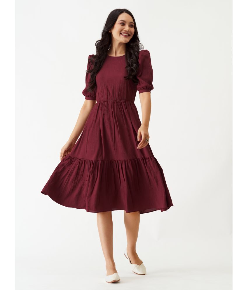     			aask Polyester Blend Solid Knee Length Women's Fit & Flare Dress - Maroon ( Pack of 1 )