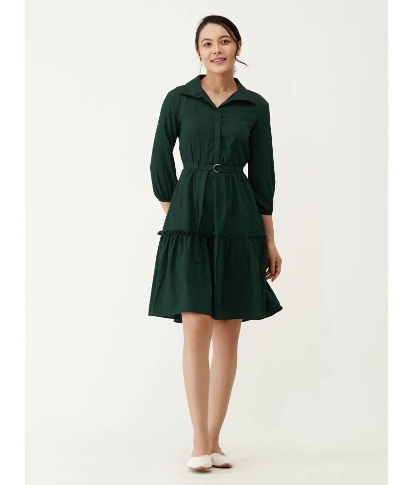     			aask Polyester Blend Solid Knee Length Women's Fit & Flare Dress - Green ( Pack of 1 )