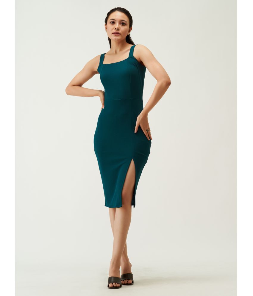     			aask Polyester Blend Solid Knee Length Women's Fit & Flare Dress - Teal ( Pack of 1 )