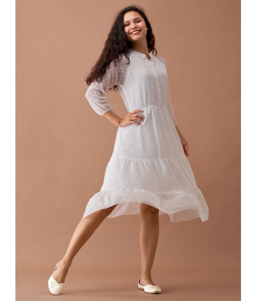     			aask Polyester Blend Solid Knee Length Women's Fit & Flare Dress - White ( Pack of 1 )