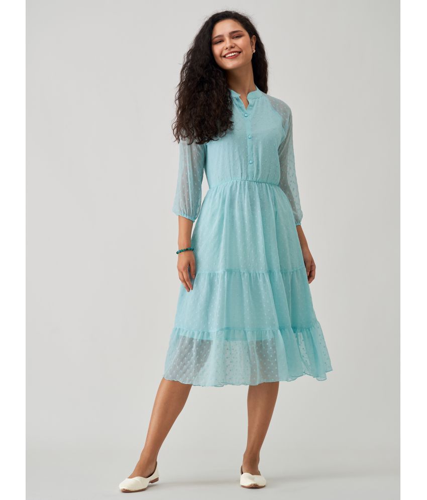     			aask Polyester Blend Solid Knee Length Women's Fit & Flare Dress - Light Blue ( Pack of 1 )