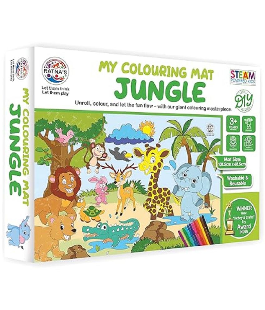     			Ratna's My Coloring Mat Jungle Printed Mat of Size 40 x 27 Inches, Washable & Reusable Colouring Kit for Kids 3+ Years