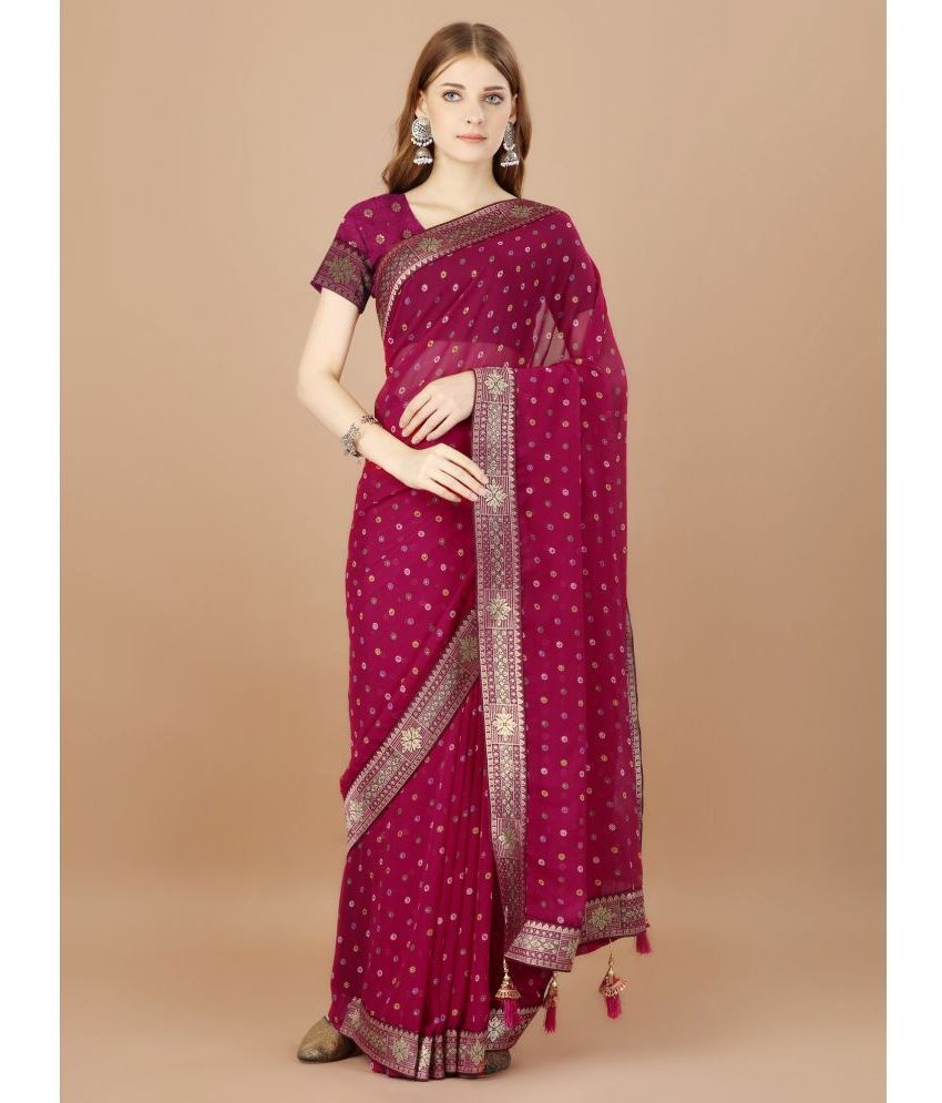    			Rekha Maniyar Fashions Georgette Embellished Saree With Blouse Piece - Burgundy ( Pack of 1 )