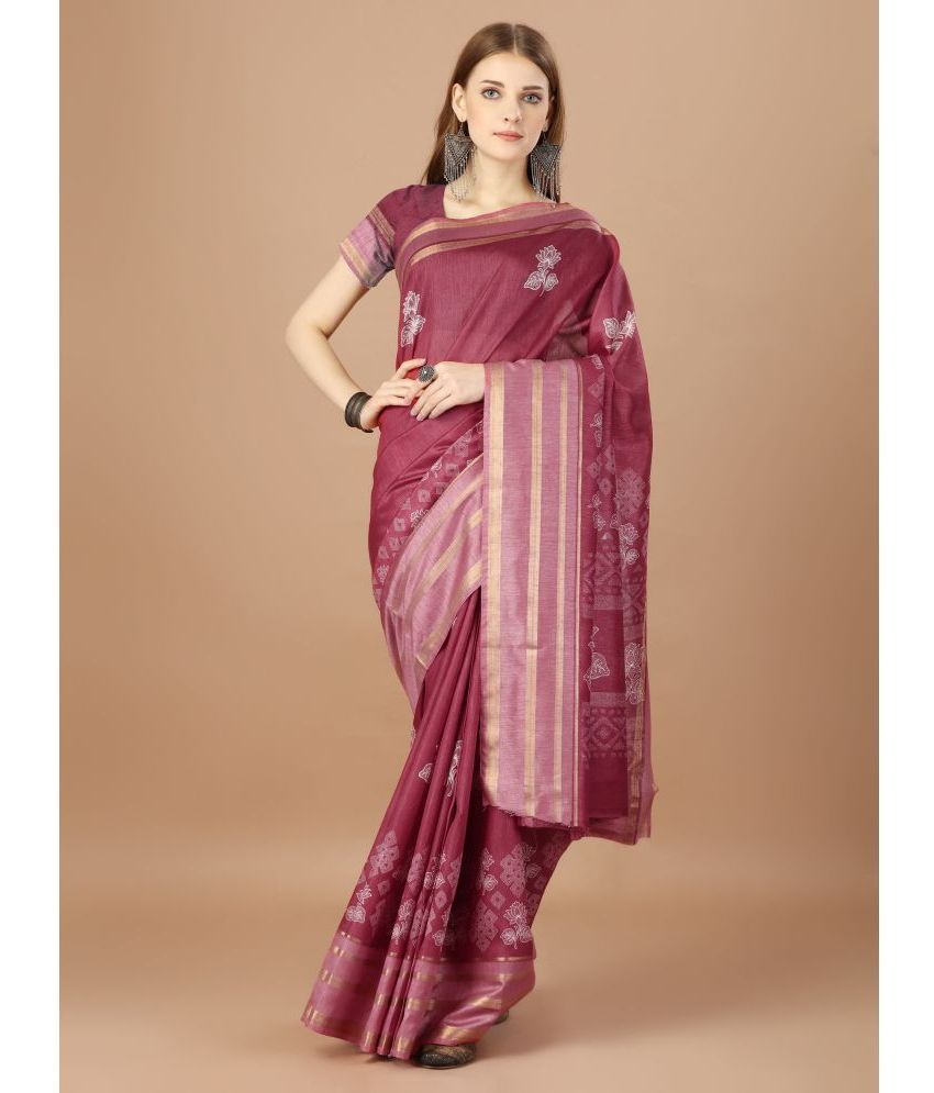     			Rekha Maniyar Fashions Silk Printed Saree With Blouse Piece - Burgundy ( Pack of 1 )