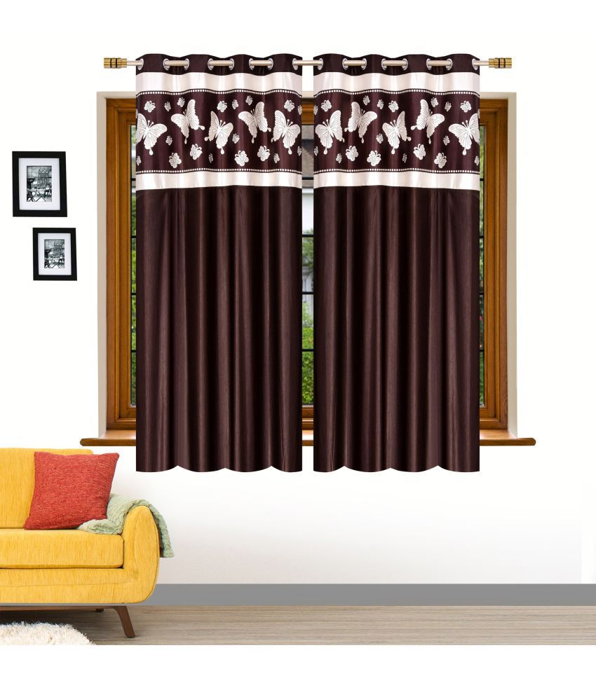     			Stella Creations Abstract Room Darkening Eyelet Curtain 5 ft ( Pack of 2 ) - Brown