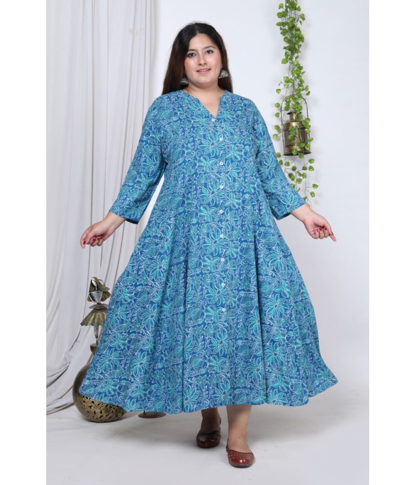     			Swasti Cotton Blend Printed Anarkali Women's Kurti - Blue ( Pack of 1 )