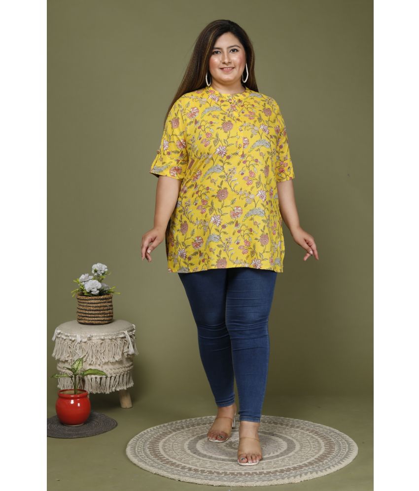     			Swasti Cotton Printed Shirt Style Women's Kurti - Yellow ( Pack of 1 )