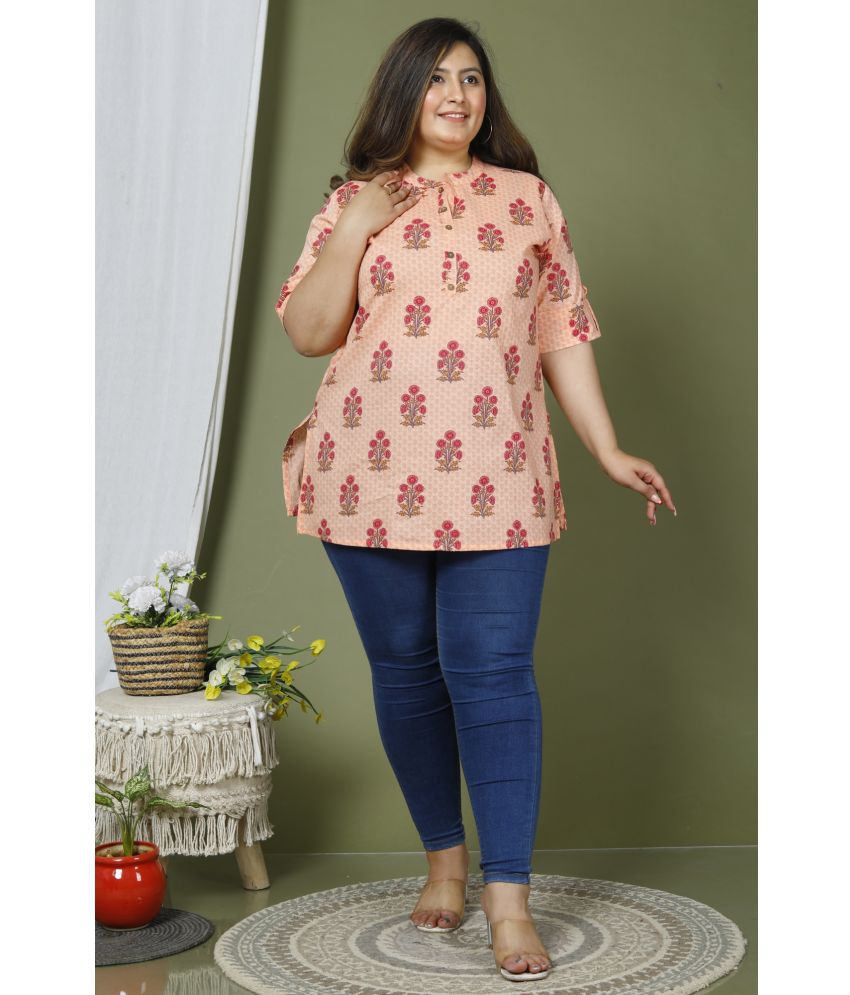     			Swasti Cotton Printed Shirt Style Women's Kurti - Peach ( Pack of 1 )