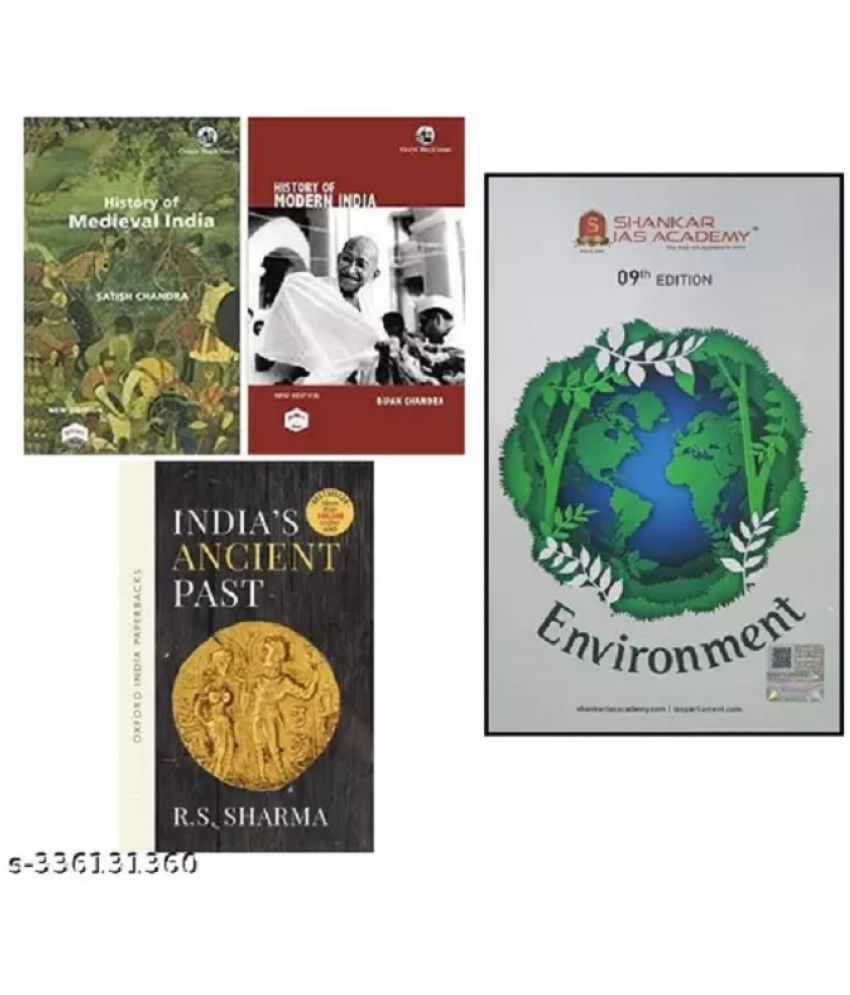     			(ENGLISH) Combo of 4 History Books(by Bipin, Satish, RS Sharma) With Environment 9th Edition by Shankar IAS Academy in ENGLISH