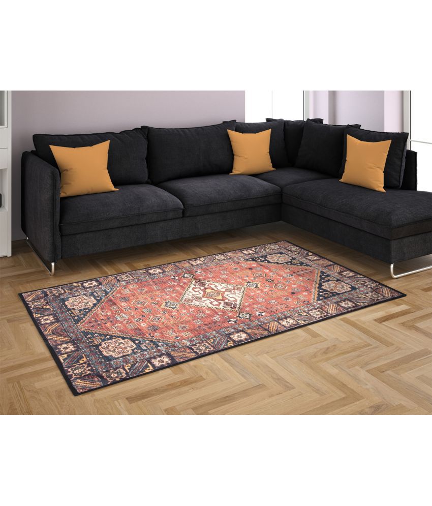     			HOMETALES Beige Velvet Carpet Abstract 3x5 Ft