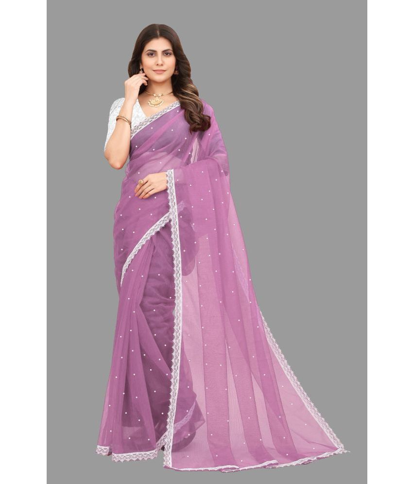     			Indy Bliss Organza Embellished Saree With Blouse Piece - Pink ( Pack of 1 )