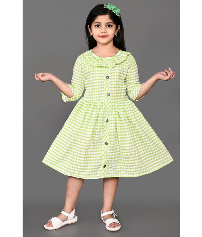     			M.MONGELS DRESSES Green Cotton Blend Girls Fit And Flare Dress ( Pack of 1 )